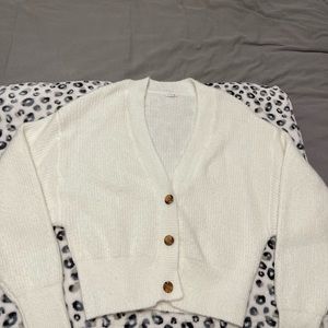 white cropped garage cardigan